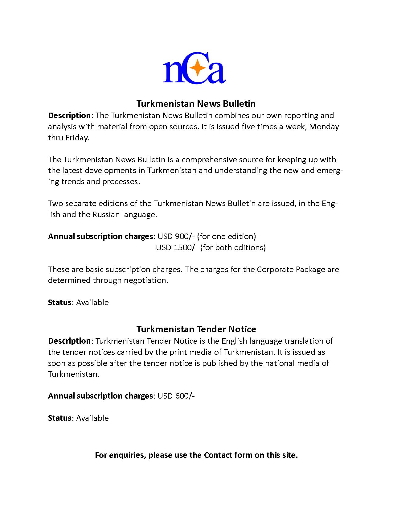 nCa Publications News Central Asia (nCa)